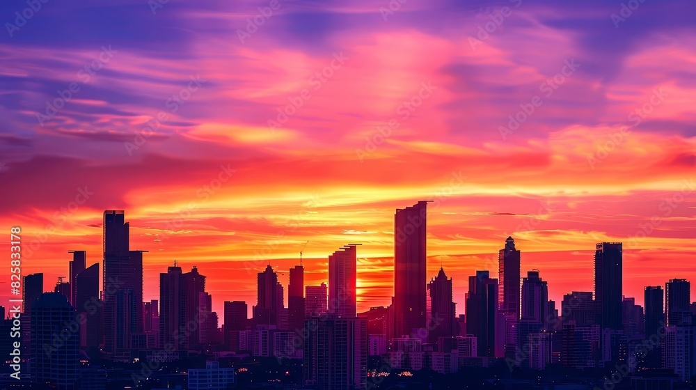 Urban skyline during sunset