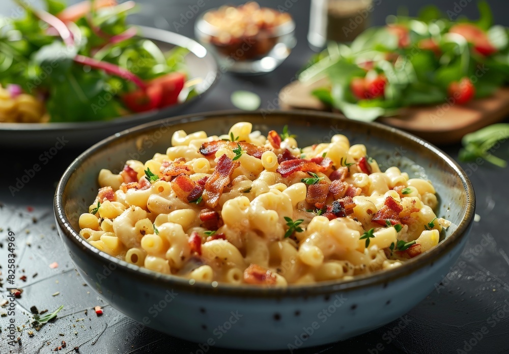 Delicious macaroni and cheese with crispy bacon Delicious macaroni and cheese with crispy bacon