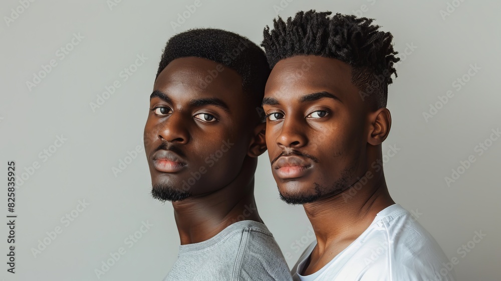 Obraz premium Brothers posing with serious expressions against a neutral backdrop