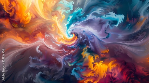 Vibrant swirls of various colors merging together to produce a visually stunning and immersive composition