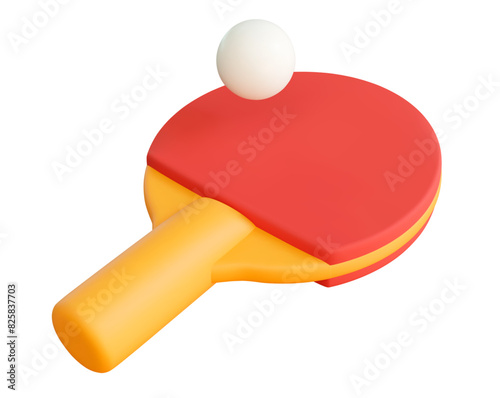 3d red table tennis racket icon with ball. Stock vector illustration on isolated background.
