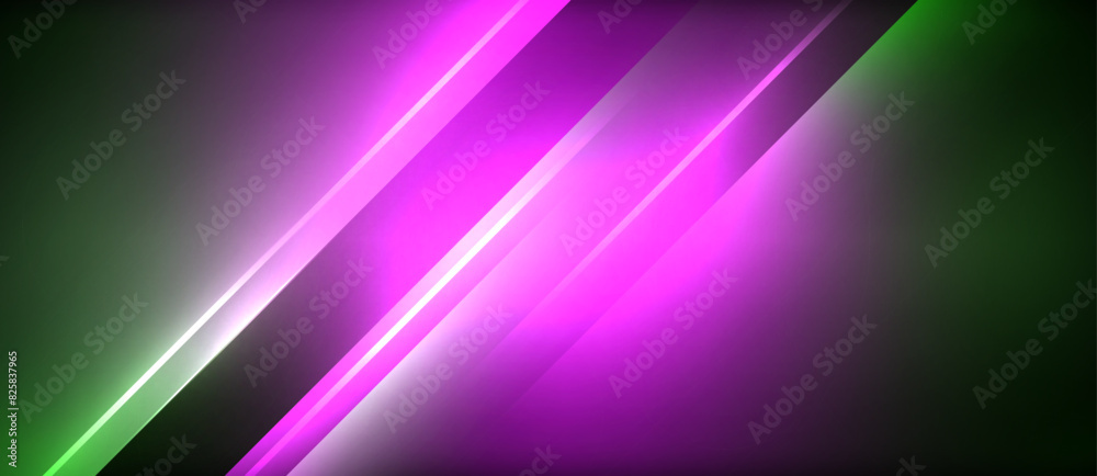 Neon dynamic diagonal light rays background. Techno digital geometric concept design for wallpaper, banner, presentation, background