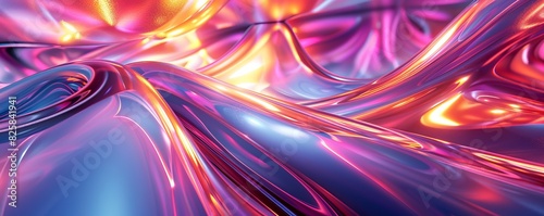 Abstract background design, colorful wavy stripes, shiny glossy finish, 3D rendering, vibrant colors