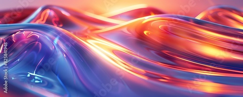Abstract background design, colorful wavy stripes, shiny glossy finish, 3D rendering, vibrant colors