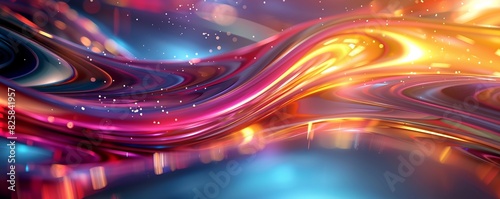 Abstract background design, colorful wavy stripes, shiny glossy finish, 3D rendering, vibrant colors