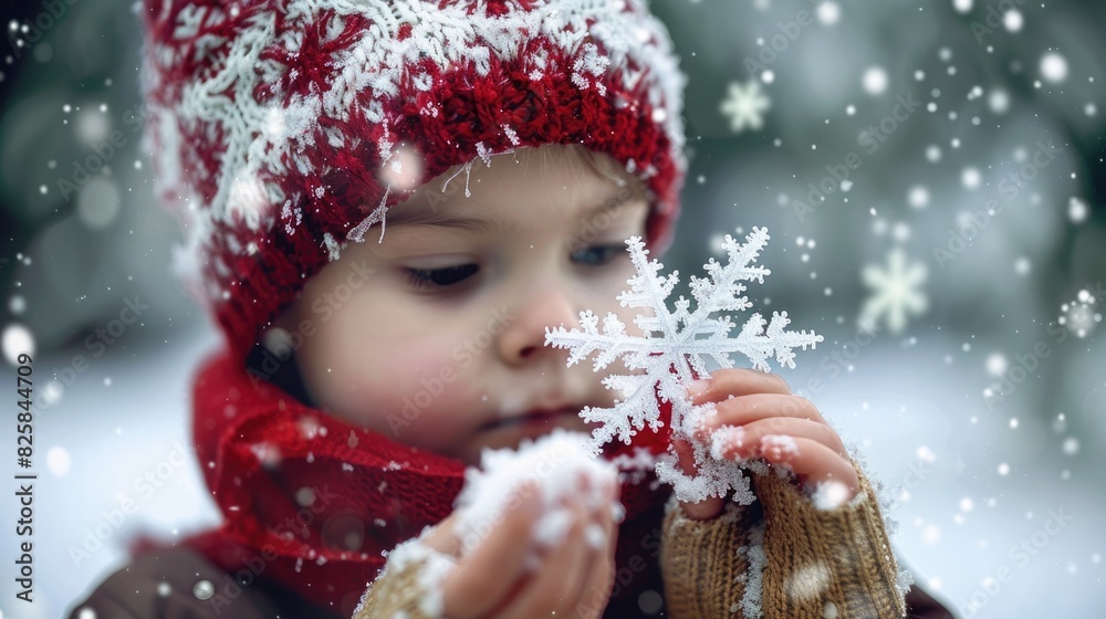 Child holding a snowflake during Christmas Child holding a snowflake during Christmas