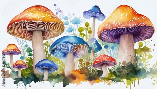 champignon, nature, aliment, champignon, watercolor mushrooms in forrest colors,champignon, nature, forêt, automnal, champignon, aliment, illustration, v photo