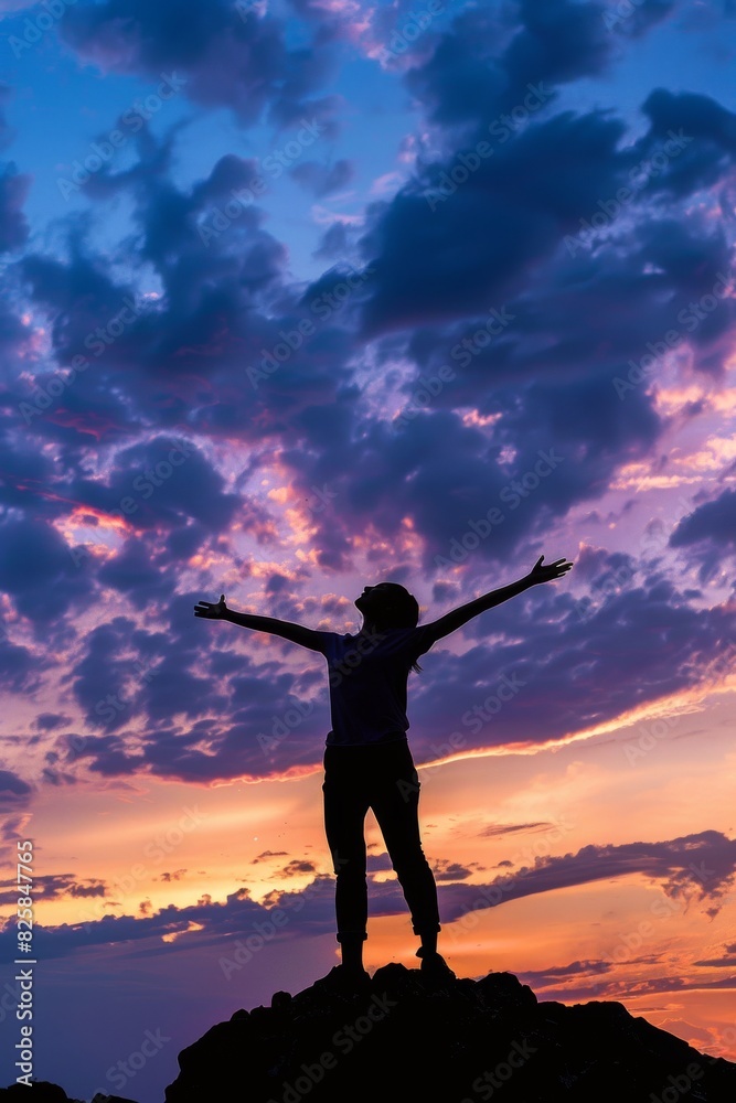 Majestic silhouette of a millennial stretching towards the sky. Majestic silhouette of a millennial stretching towards the sky.