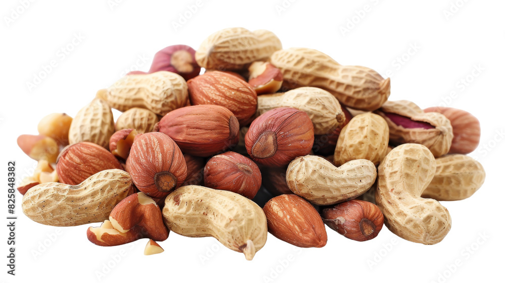 A collection of peanuts stacked together on a plain white surface A collection of peanuts stacked together on a plain white surface