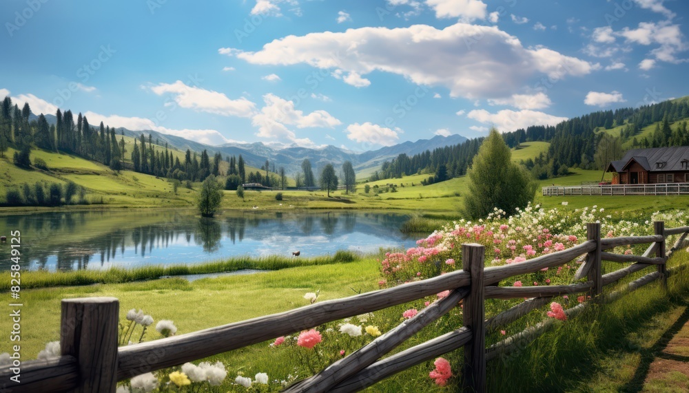 A stunning spring day landscaping views of fertile land surrounded beautiful green vegetation, wide stretches of hills and mountains with clear skies in spring A stunning spring day landscaping views of fertile land surrounded beautiful green vegetation, wide stretches of hills and mountains with clear skies in spring