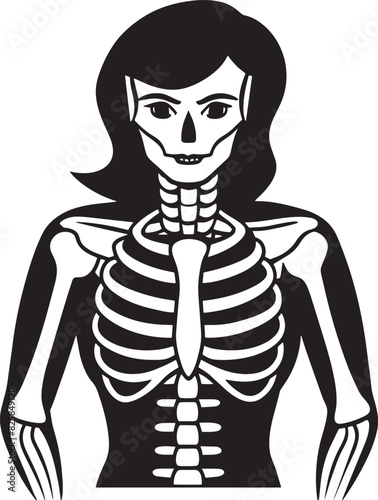 human skeleton ray render illustraton black and white 