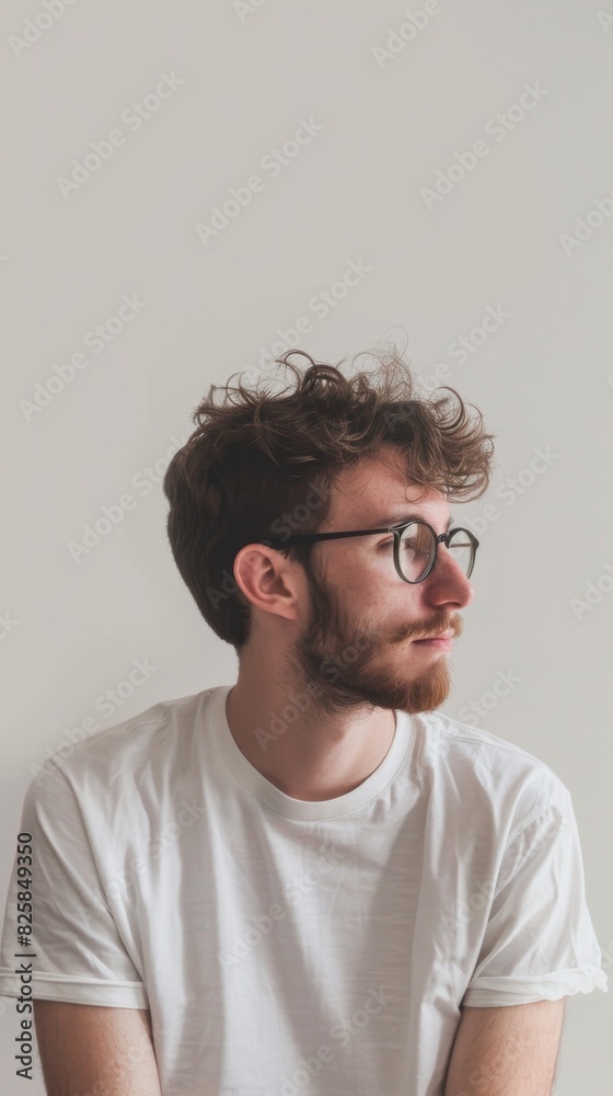 Fototapeta premium Millennial individual in a simple composition with clear copy space.