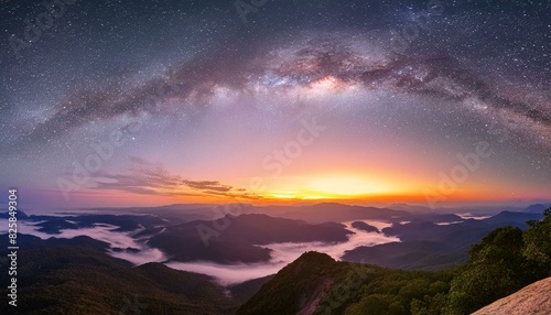 earth and sun, sunrise over the earth, sunrise over the mountains, Landscape with Milky way galaxy. Sunrise and Earth view from space 