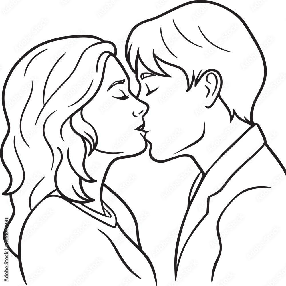 couple kissing illustration black and white 