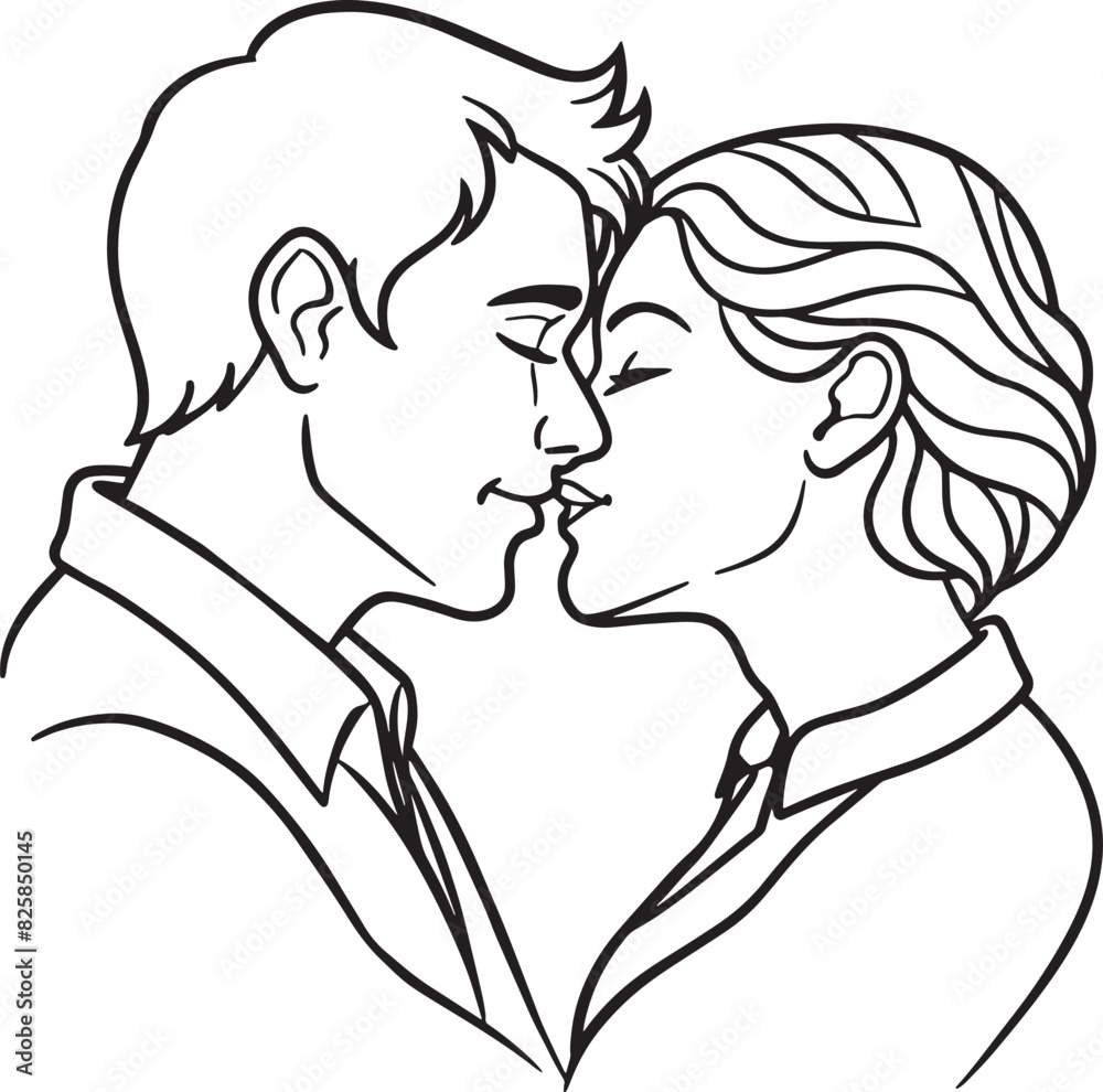 couple kissing illustration black and white 