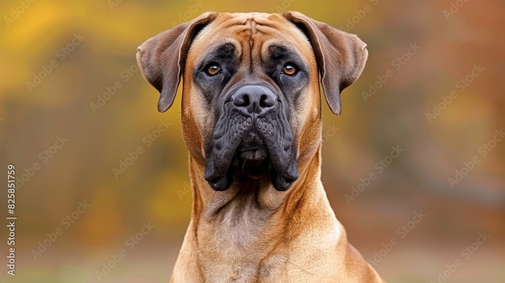 A tight shot of a poised dog's face with an intensely focused expression Background of nearby trees and grass subtly blurred A tight shot of a poised dog's face with an intensely focused expression Background of nearby trees and grass subtly blurred