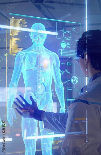 The image is a representation of a futuristic medical examination