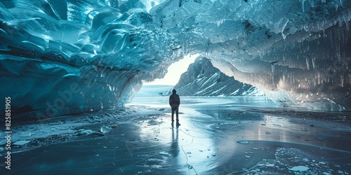 Organically created enchanted ice caverns in Iceland near Jokursalon glacier lake that are only accessible in the winter season. photo