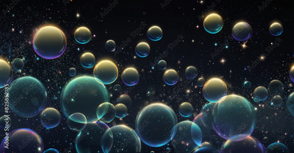 Glowing background with bubbles and stars BUBBLES ISOLATED ON BLACK glowing BACKGROUND Glowing background with bubbles and stars BUBBLES ISOLATED ON BLACK glowing BACKGROUND