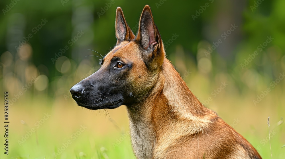 A tight shot of a dog in a sprawling grass field, surrounded by trees in the distance Background to the dog's left subtly blurred A tight shot of a dog in a sprawling grass field, surrounded by trees in the distance Background to the dog's left subtly blurred
