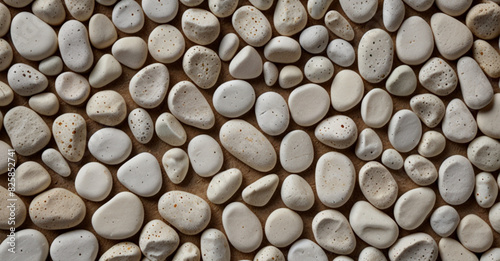 White garden grit scattered evenly over the entire surface. The stones come in various shapes and sizes, but they are all small and bright.