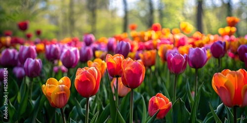 Vibrant Dutch flower fields in the tulip region close to a Danish city.