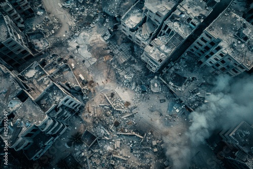 Aerial view of a ruined city - Urban Ruins and the Devastation of War 