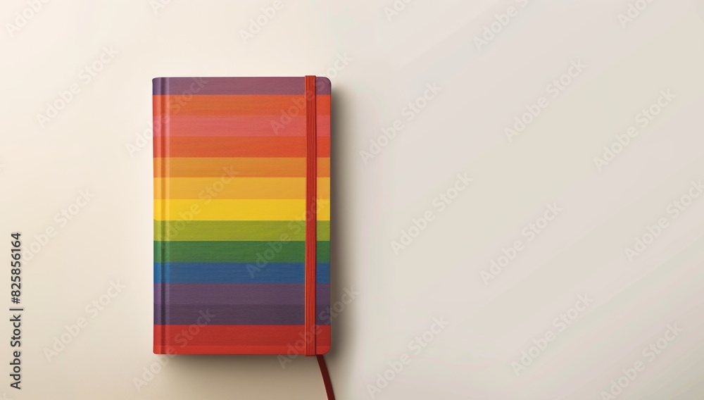 Fototapeta premium Rainbow of Pride: Vibrant Notebook Cover Celebrating Diversity and Inclusion Against Clean White Background