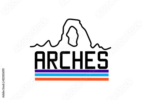 Arches national park with line design perfect for apparel, etc