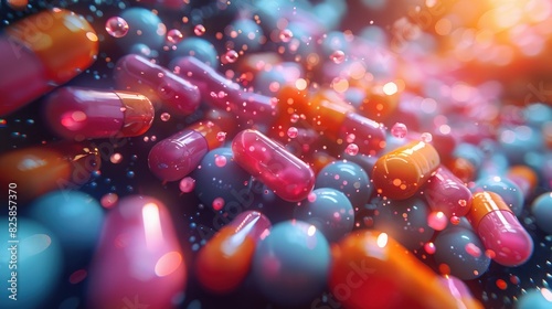 Futuristic Style Abstract image of pills and capsules 