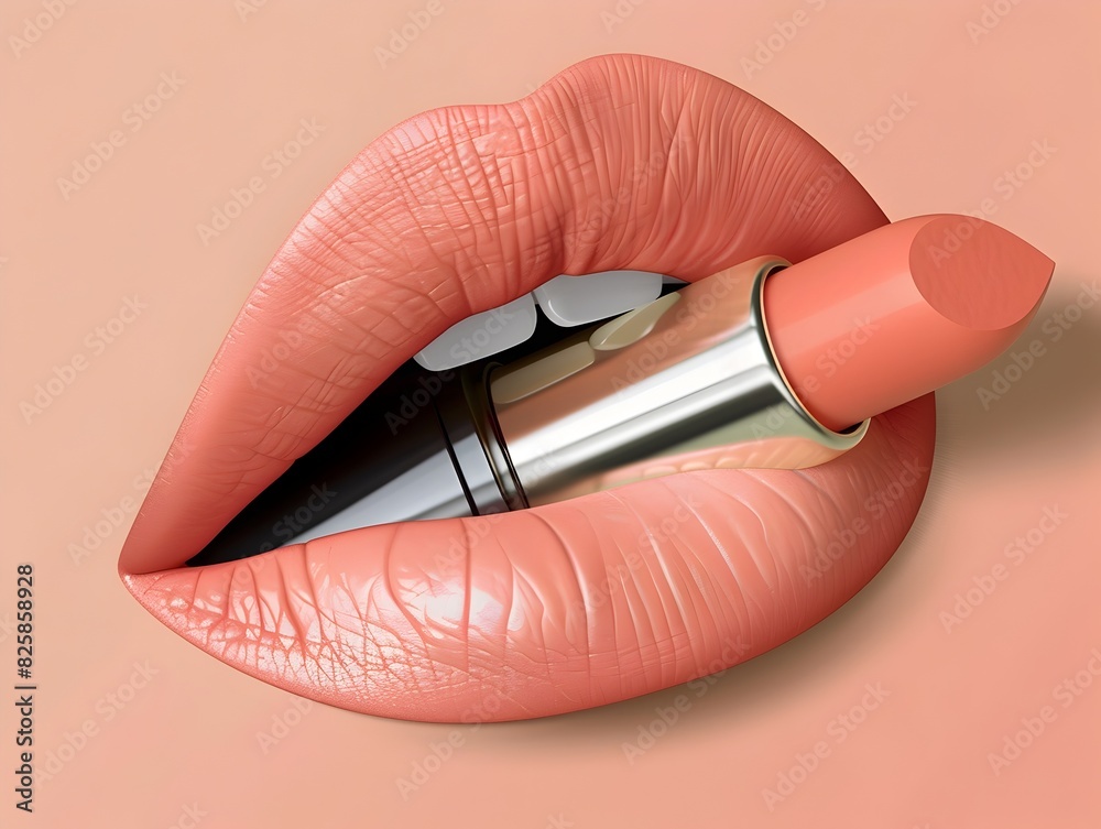 Obraz premium Creamy PeachTinted Lipstick A Radiant Pop of Color on Supple Lips
