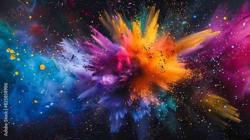 Vivid splashes of multicolor creating a mesmerizing backdrop against a solid canvas
