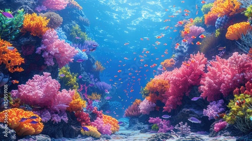 Futuristic Style a beautiful alien planet with vibrant coral reef 