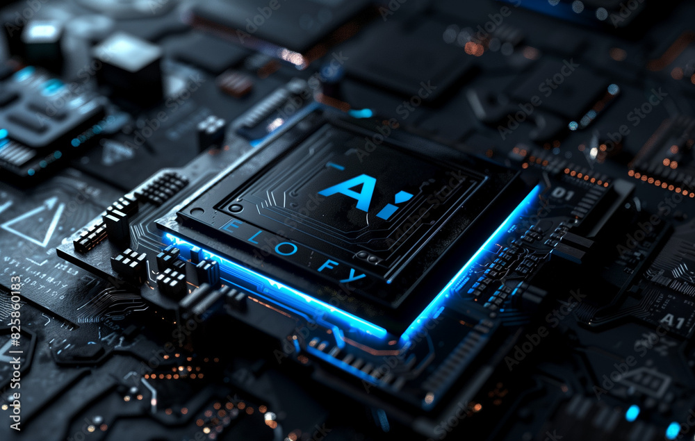 3D render of a black and blue square with 3D render of a black and blue square with