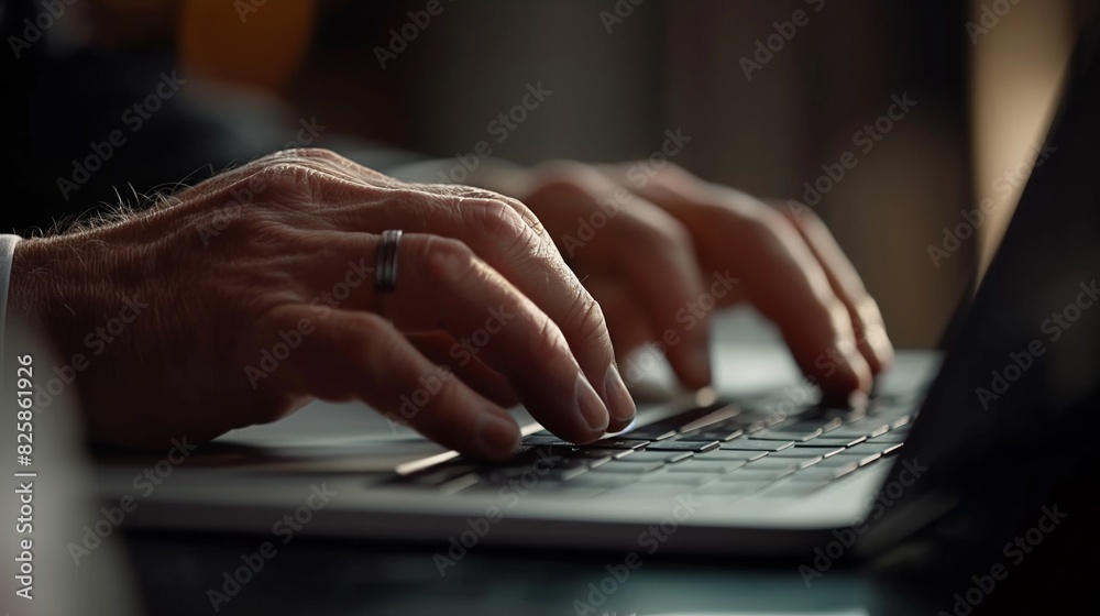 Close-Up of Man's Hands Typing on Computer Keyboard at office