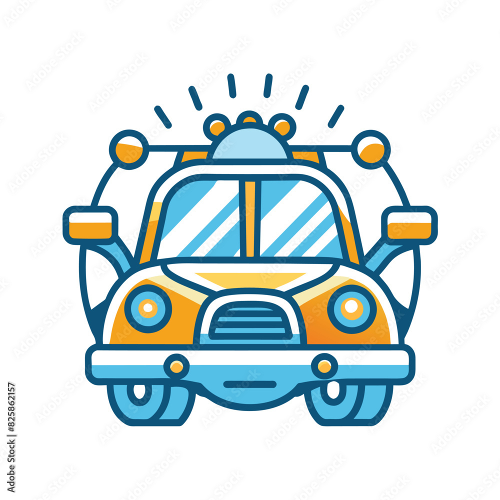 Cartoon illustration of a classic car with a siren on top Cartoon illustration of a classic car with a siren on top