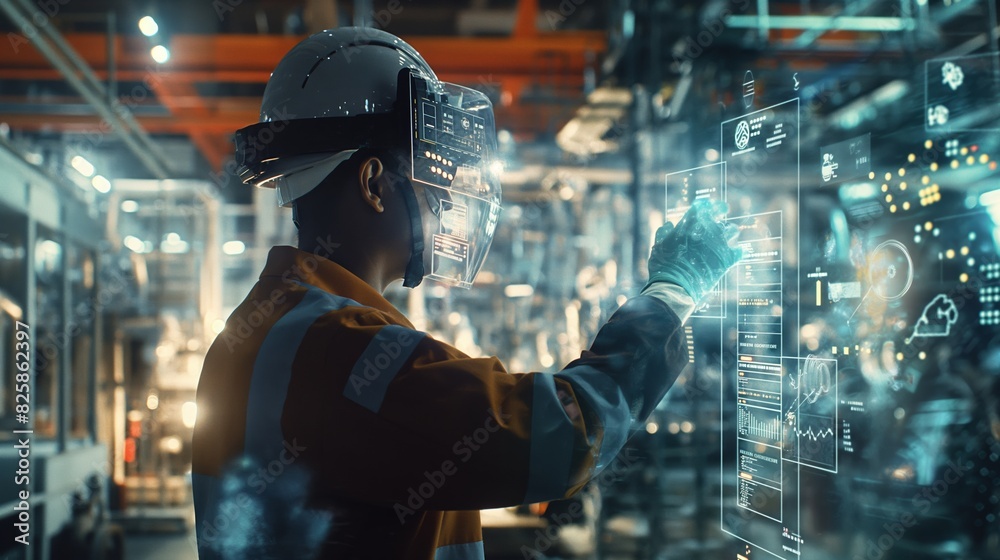 Futuristic Industry: Engineers and Workers in Digitalized Manufacturing Factory with Augmented Reality Interfaces and Digital Twins