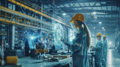 Futuristic Industry: Engineers and Workers in Digitalized Manufacturing Factory with Augmented Reality Interfaces and Digital Twins