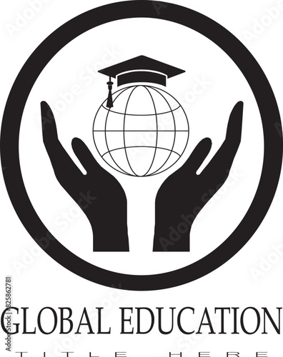Global education icon, global education logo, higher education vector illustration, global education vector illustration, scholarship icon, scholarship logo, higher study, globe in hand, international