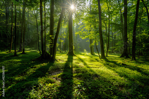 beautiful sunshine in a stunning green forest