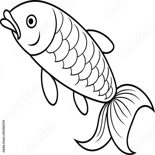 Arowana Fish Line Art Black White illustration vector