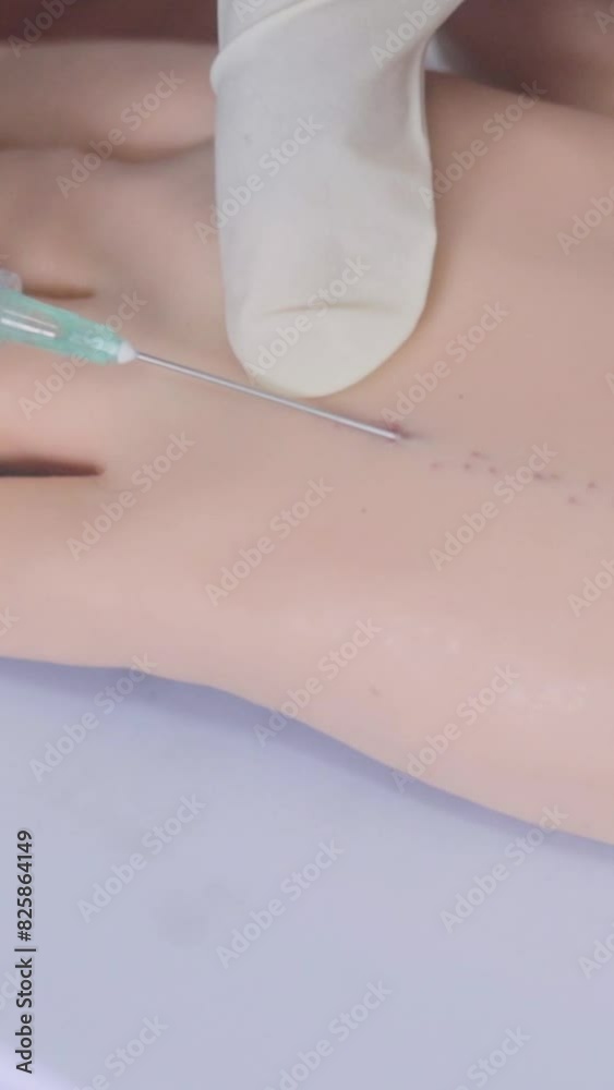 Enfermera tomando  muestras de sangre  de la mano de una persona. Enfermera inyectando en la mano de un paciente. Nurse taking blood samples from a person's hand. Nurse injecting into a patient's hand