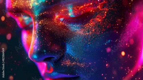 Goosebumps on human skin in a closeup shot, surrounded by glowing holographic data streams, futuristic and detailed, vibrant colors, digital painting, photo