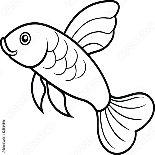 Arowana Fish Line Art Black White illustration vector