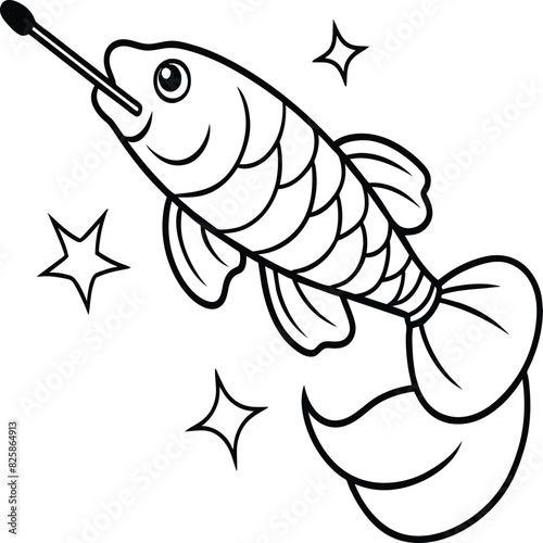 Arowana Fish Line Art Black White illustration vector