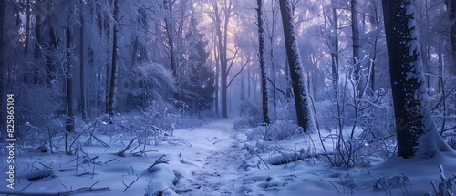 Twilight snowy forest pic photo