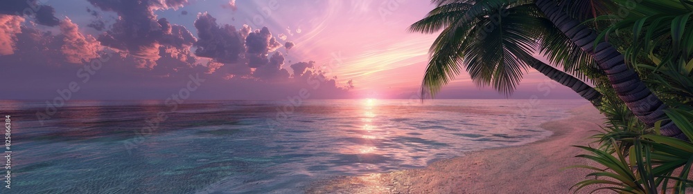 Panoramic tropical beach twilight image