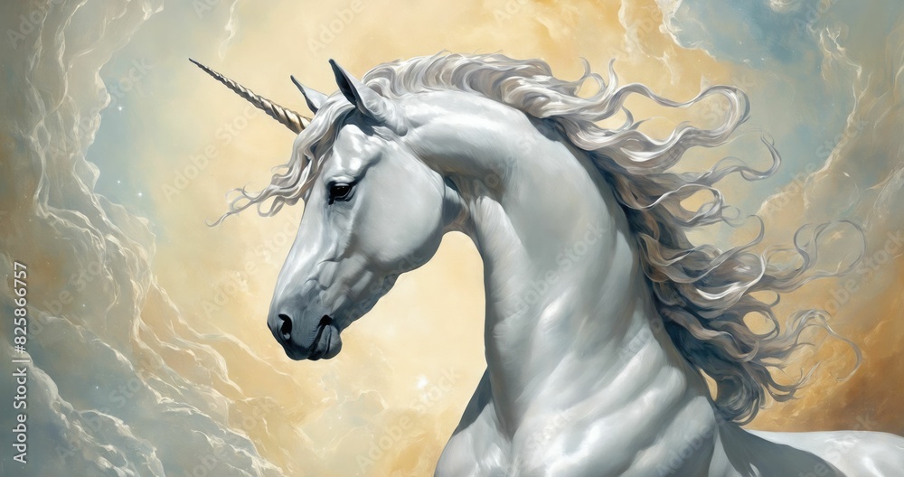 Fantasy Illustration of a wild unicorn Horse. Digital art style Fantasy Illustration of a wild unicorn Horse. Digital art style