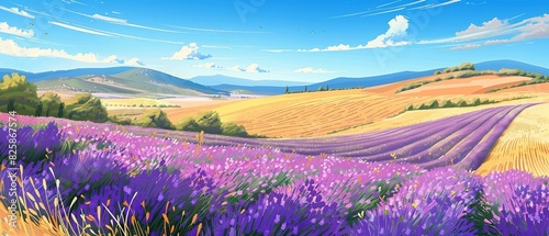 Serene countryside lavender fields