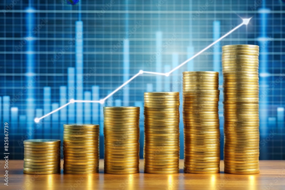 Coins are laid out in graph.Business success concept wealth stock investment.Business in the digital age Coins are laid out in graph.Business success concept wealth stock investment.Business in the digital age